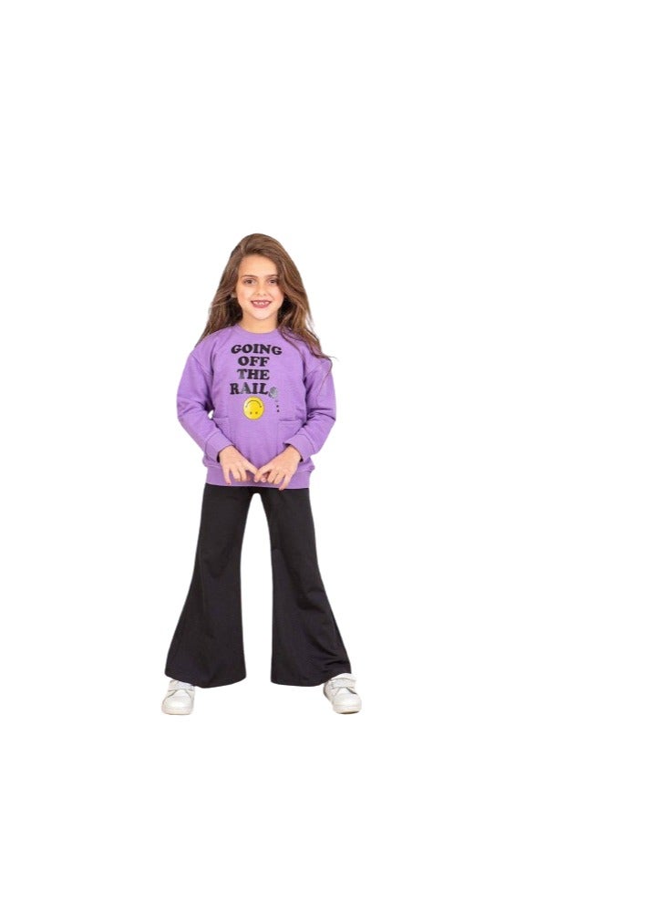 Girls' set, mauve T-shirt and black pants