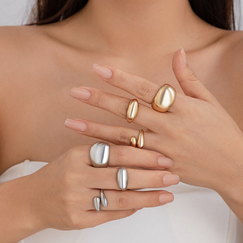 SHIXIN European and American Style Geometric Ring, Unique Open-Finger Design with Lava Metal Finish - Image 3