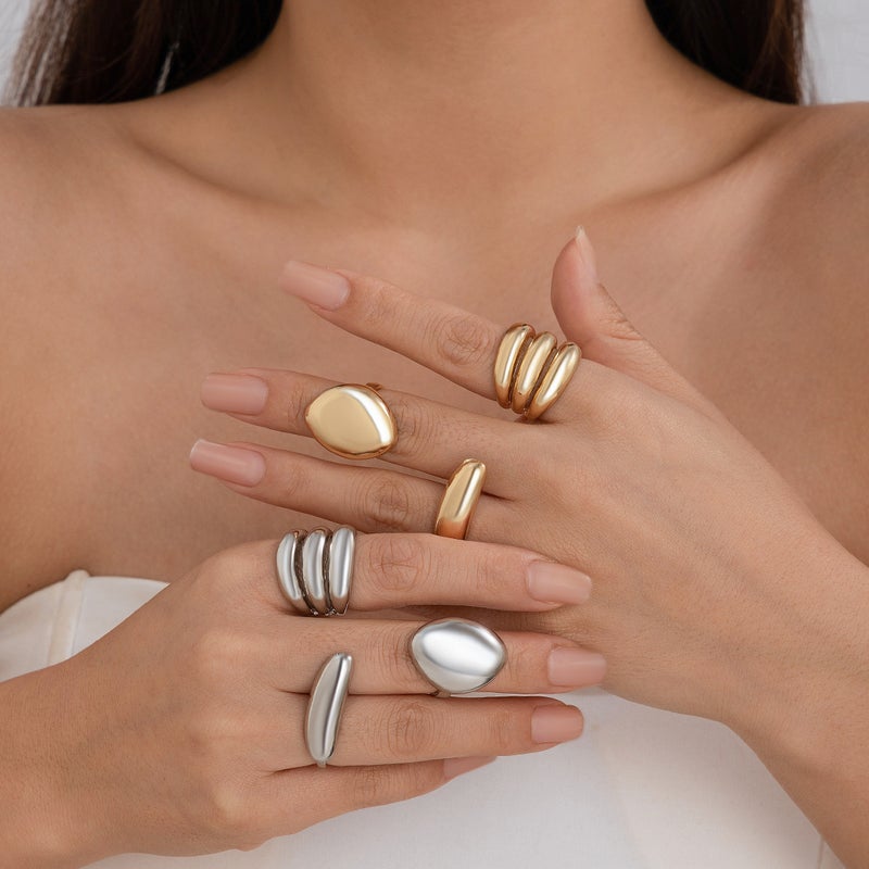 SHIXIN European and American Style Geometric Ring, Unique Open-Finger Design with Lava Metal Finish - Image 4