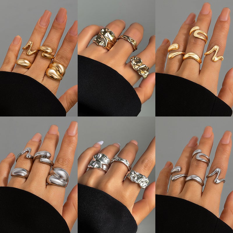 SHIXIN European and American Style Geometric Ring, Unique Open-Finger Design with Lava Metal Finish - Image 1