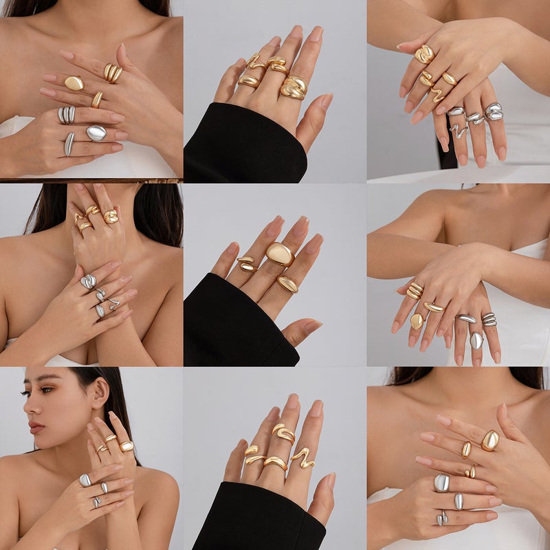 SHIXIN European and American Style Geometric Ring, Unique Open-Finger Design with Lava Metal Finish - Image 2