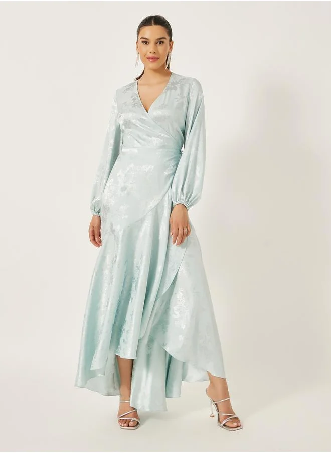 ستايلي Asymmetric Hem Jacquard Wrap Maxi Dress