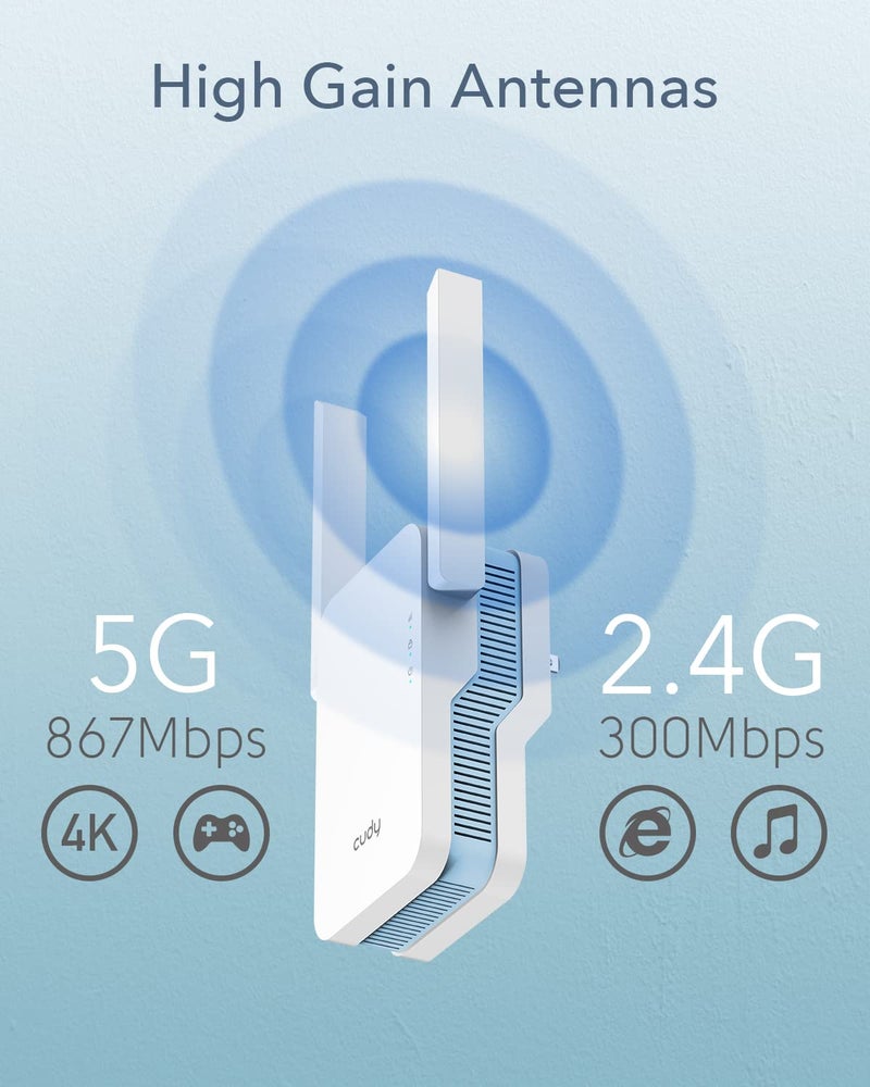 cudy موسع واي فاي كودي AC1200، معزز إشارة المنزل 1.2Gbps، مزدوج النطاق 5GHz/2.4GHz، يغطي حتى 1500 قدم مربع و30 جهاز، وضع AP، مدعوم بشبكة الميش، RE1200 - Image 4
