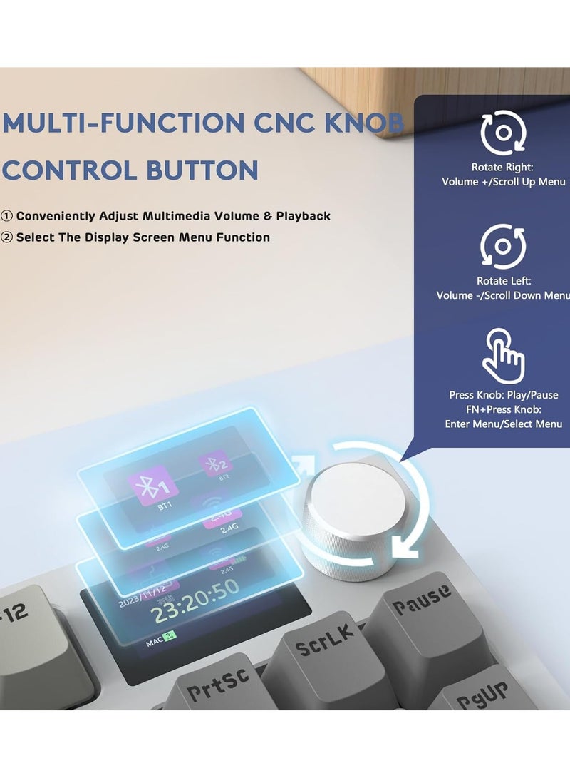 Attack Shark K86 RGB 75% Wireless Gasket Mechanical Keyboard,Triple Mode Bluetooth5.0/2.4G/USB-C 82 Keys Hot Swappable Gaming Keyboard 4000 mAH Battery w/Knob & 1.2'' HD OLED Display,Linear Switches  - Image 3