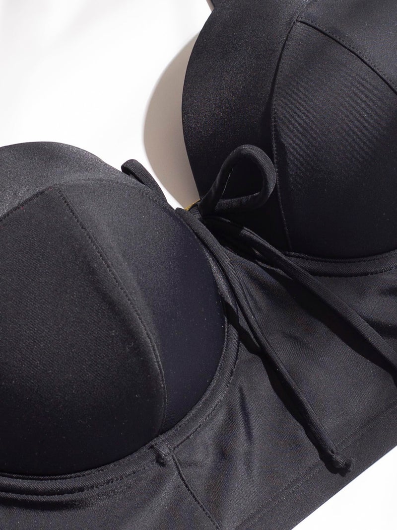 Smart & Sexy womens Plus-size Long Lined Underwire Top fashion bikini sets, Black Hue, 38DD US - Image 2