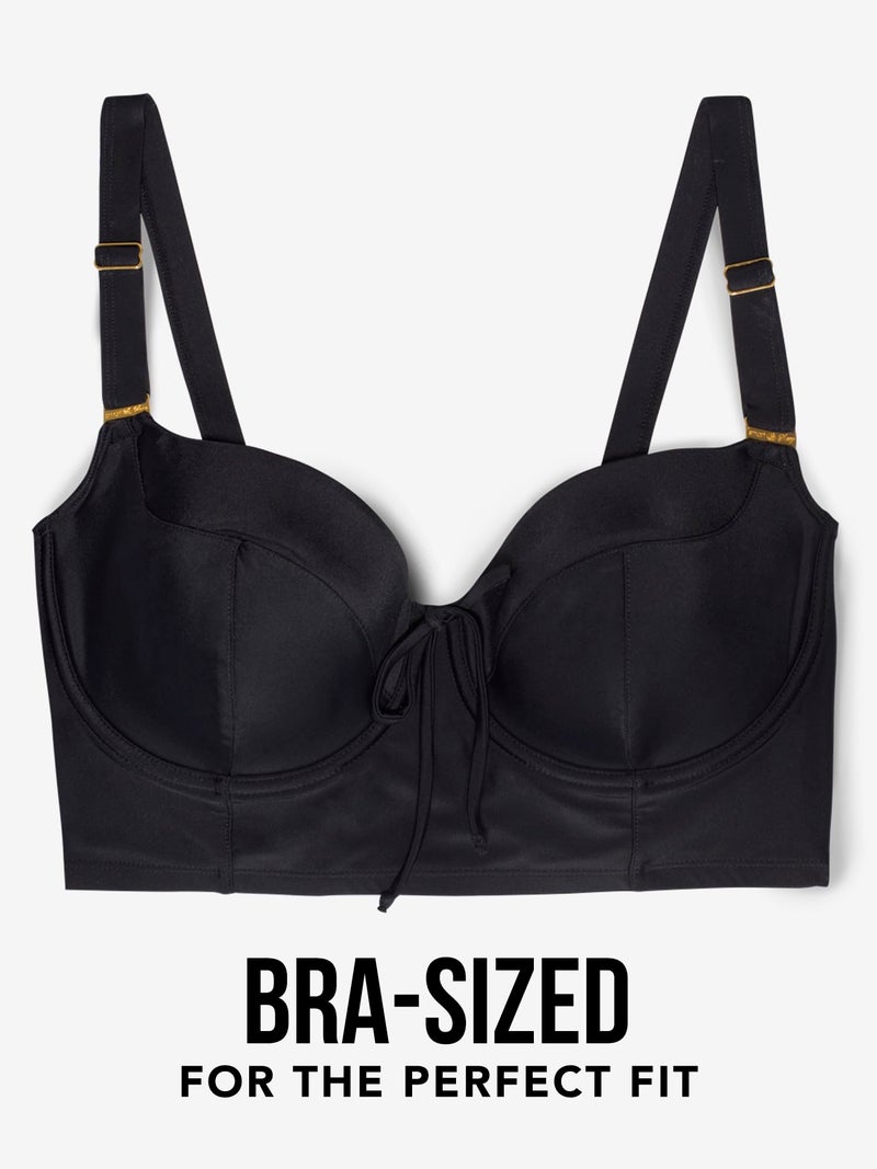 Smart & Sexy womens Plus-size Long Lined Underwire Top fashion bikini sets, Black Hue, 38DD US - Image 4