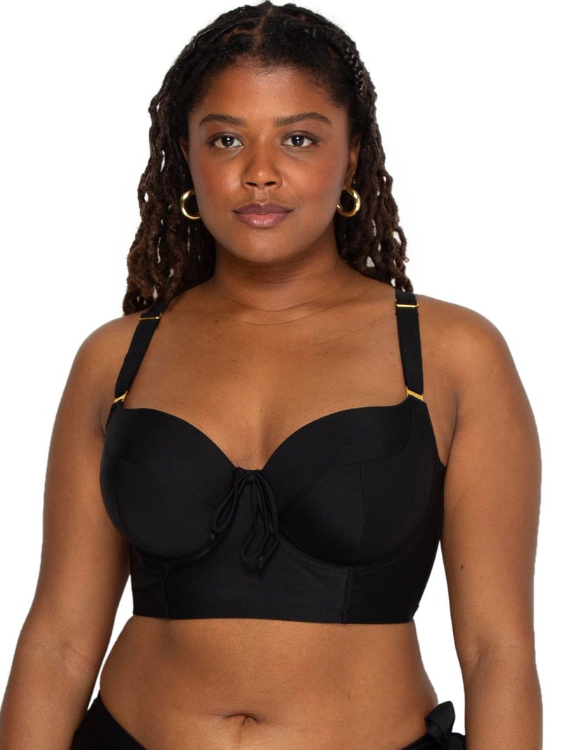 Smart & Sexy womens Plus-size Long Lined Underwire Top fashion bikini sets, Black Hue, 38DD US - Image 1