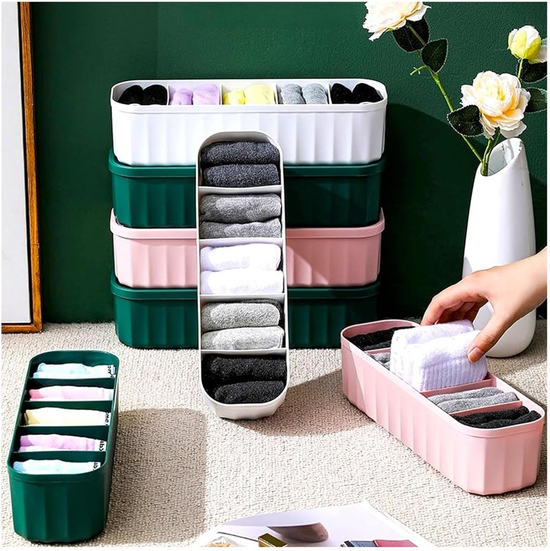 Kitchenwell 4 Pcs - Drawer Organiser for Underwear, Socks, Bras, Ties, Undergarments, and Scarves - Closet Storage Dividers for Household Use Wardrobe Storage Box (Multicolor), Plastic - Image 1