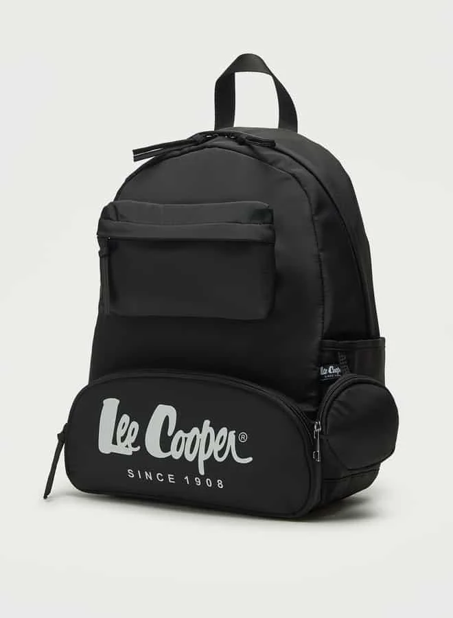 لي كوبر Lee Cooper Logo Print Backpack with Adjustable Straps and Zip Closure