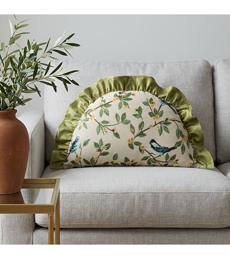 Apricot Vintage Magpie Ruffled Edge Dumpling Pillow With Filling - Image 5