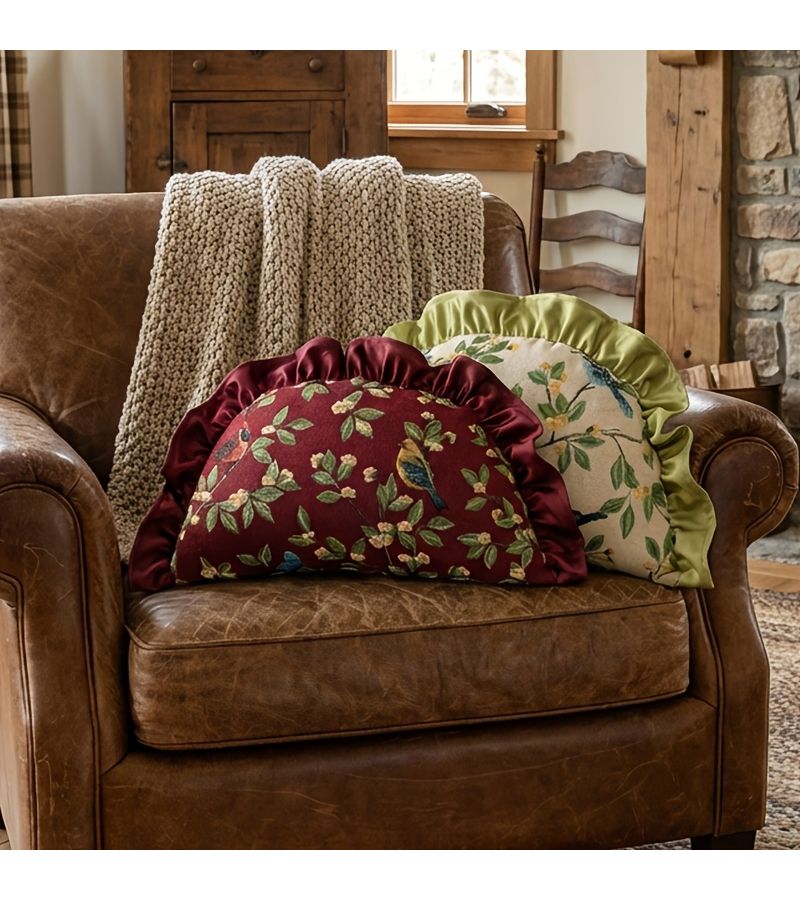 Apricot Vintage Magpie Ruffled Edge Dumpling Pillow With Filling - Image 2
