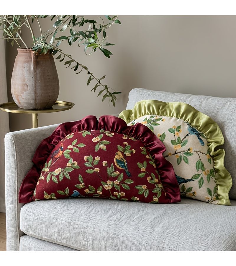 Apricot Vintage Magpie Ruffled Edge Dumpling Pillow With Filling - Image 1