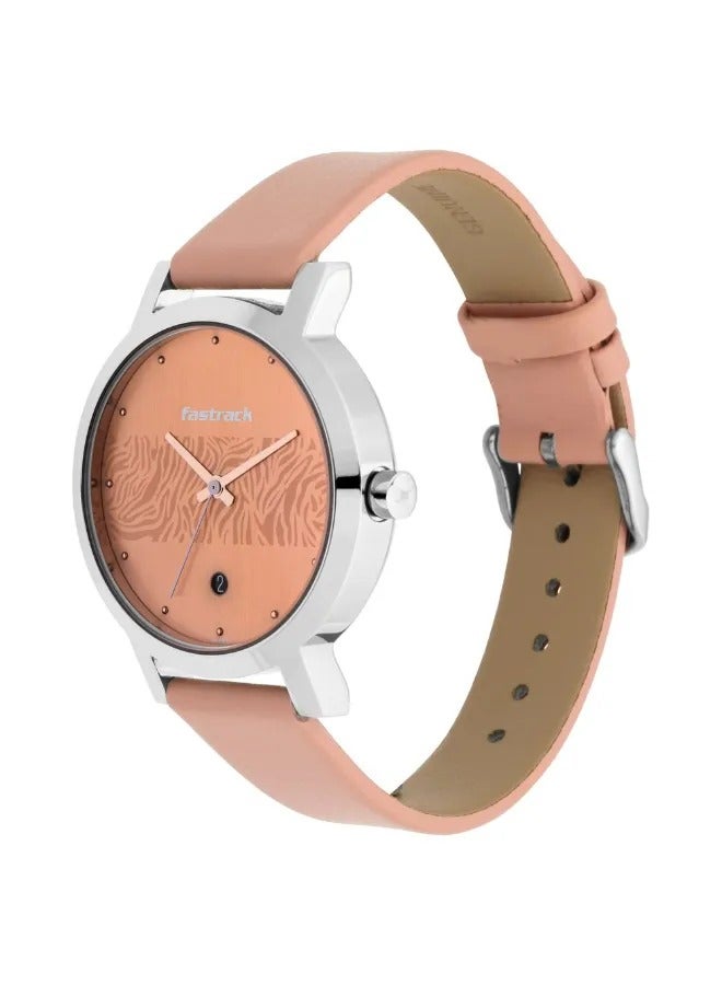 fastrack ساعة يد جلدية نسائية بتصميم دائري تناظري - 6222SL03 - 42.6 مم - Image 4