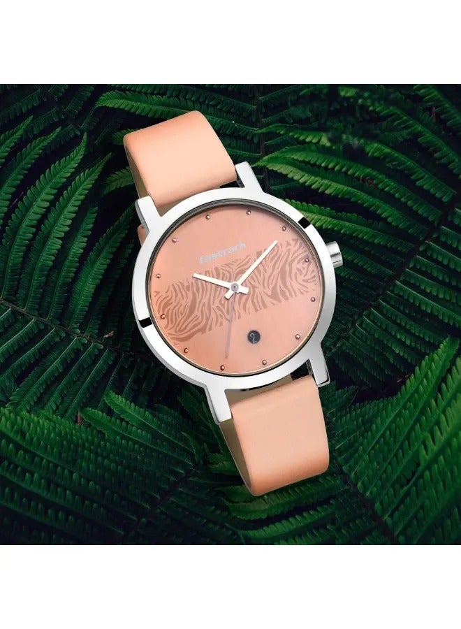 fastrack ساعة يد جلدية نسائية بتصميم دائري تناظري - 6222SL03 - 42.6 مم - Image 1