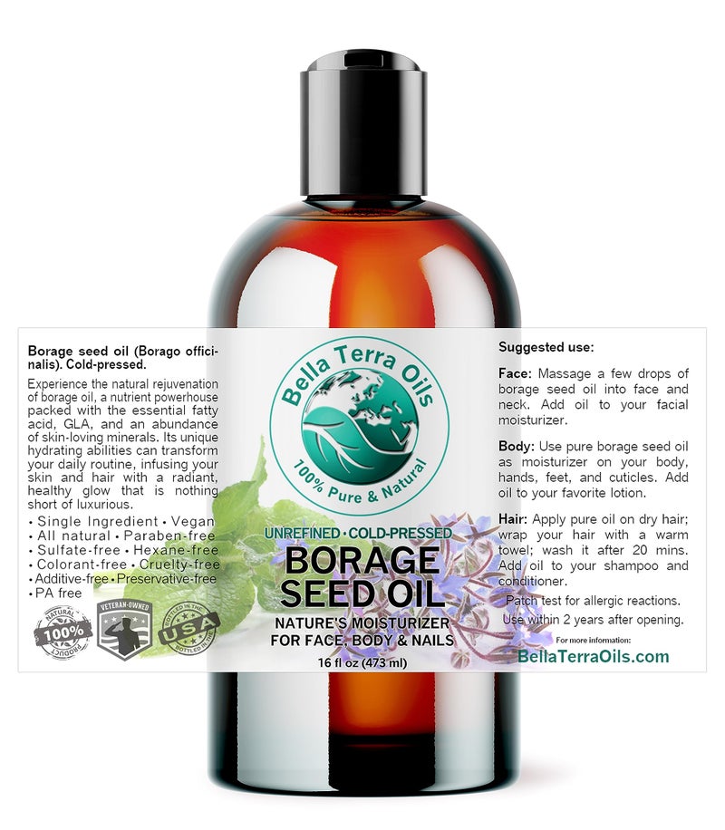 Bella Terra Oils - Organic Borage Seed Oil 16 oz - Unveiling the Power of GLA & Vital Vitamins, Pure Nourishment, Elevate Every Skin Care Routine - Image 2