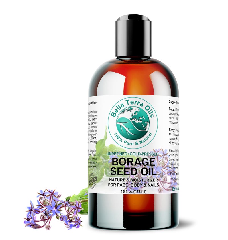 Bella Terra Oils - Organic Borage Seed Oil 16 oz - Unveiling the Power of GLA & Vital Vitamins, Pure Nourishment, Elevate Every Skin Care Routine - Image 1