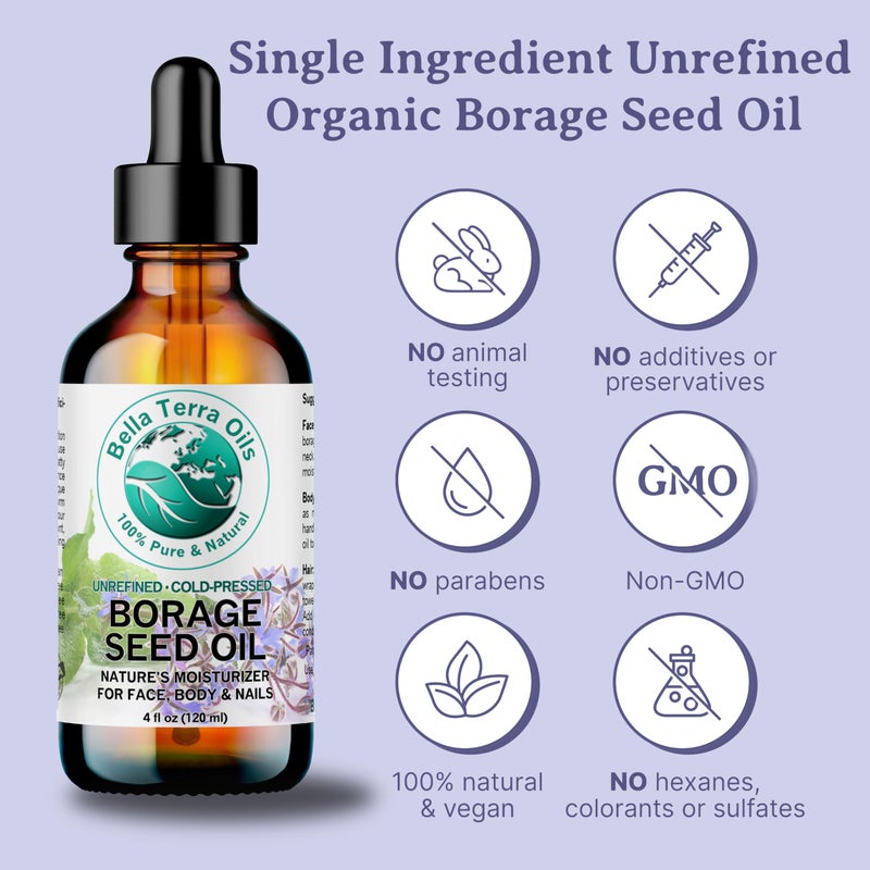 Bella Terra Oils - Organic Borage Seed Oil 16 oz - Unveiling the Power of GLA & Vital Vitamins, Pure Nourishment, Elevate Every Skin Care Routine - Image 4