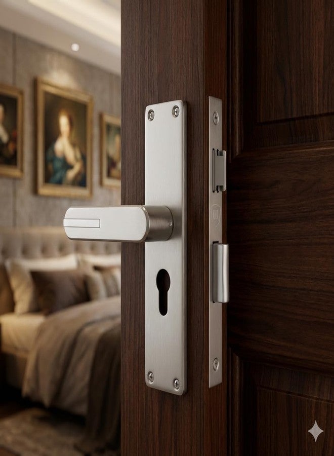 KI SHIELD MH 1001 Zinc 8 inch Mortise Door Handleset | 70mm 6 Lever Brass Cylindrical Lock Set Satin matt Finish | Heavy-Duty Door Locks for Home Main Door, Living Room,Bedroom, 2 Years Warranty - Image 2