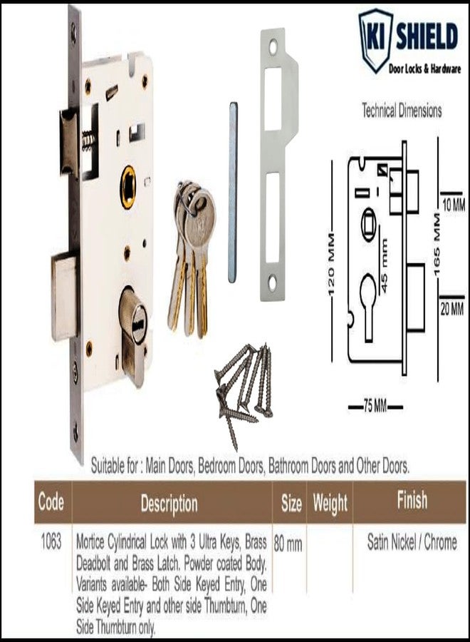 KI SHIELD MH 1001 Zinc 8 inch Mortise Door Handleset | 70mm 6 Lever Brass Cylindrical Lock Set Satin matt Finish | Heavy-Duty Door Locks for Home Main Door, Living Room,Bedroom, 2 Years Warranty - Image 5
