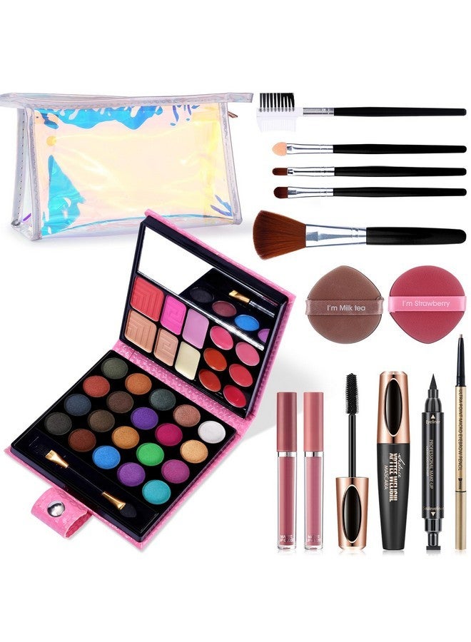 كيو آي بست مجموعة مكياج نسائية كاملة - لوحة مكياج من 32 لونًا، مجموعة من 5 فرش، ماسكارا وكحل سائل، قلم حواجب، قطعتان من أحمر الشفاه السائل غير اللامع، اسفنجة بودرة، حقيبة مستحضرات تجميل، مجموعة هدايا مكياج - Image 1