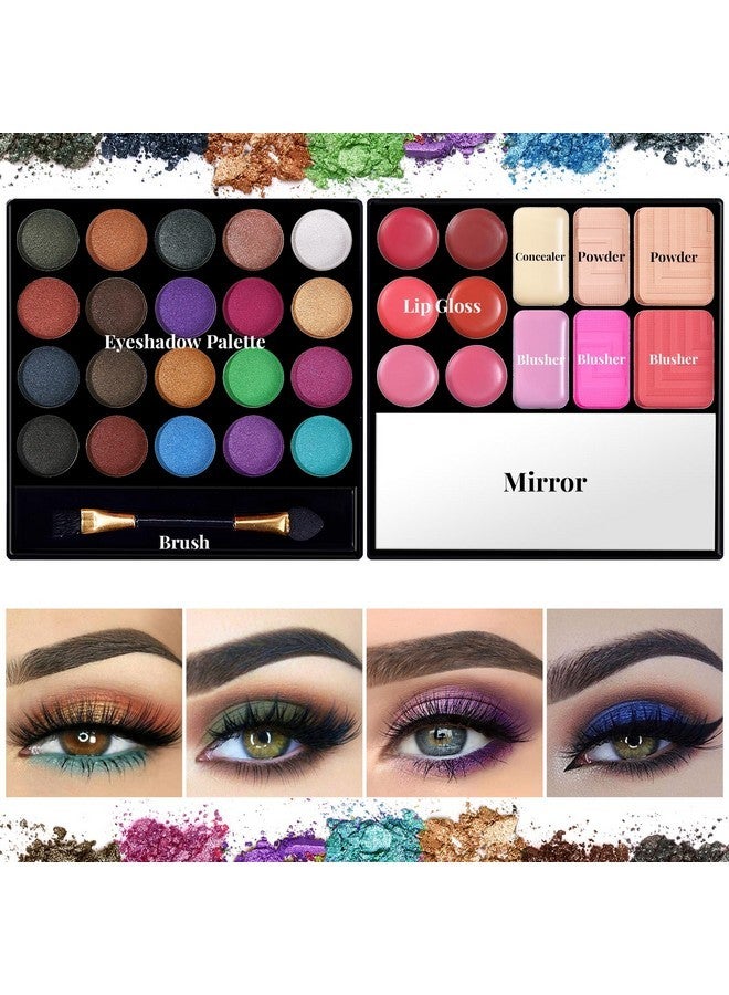 كيو آي بست مجموعة مكياج نسائية كاملة - لوحة مكياج من 32 لونًا، مجموعة من 5 فرش، ماسكارا وكحل سائل، قلم حواجب، قطعتان من أحمر الشفاه السائل غير اللامع، اسفنجة بودرة، حقيبة مستحضرات تجميل، مجموعة هدايا مكياج - Image 4