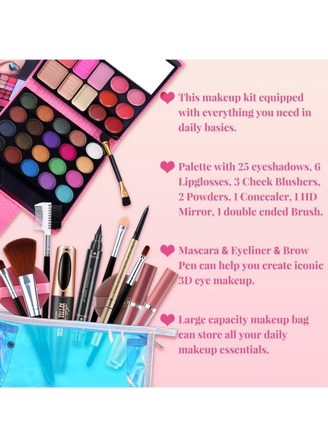 كيو آي بست مجموعة مكياج نسائية كاملة - لوحة مكياج من 32 لونًا، مجموعة من 5 فرش، ماسكارا وكحل سائل، قلم حواجب، قطعتان من أحمر الشفاه السائل غير اللامع، اسفنجة بودرة، حقيبة مستحضرات تجميل، مجموعة هدايا مكياج - Image 3