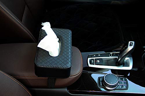 KolorFish Headrest Car Tissue Holder, Car Back Seat Hanging Tissue Holder with PU Leather, Tissue Box Holder (Tissues Included) Black - Image 3