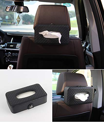 KolorFish Headrest Car Tissue Holder, Car Back Seat Hanging Tissue Holder with PU Leather, Tissue Box Holder (Tissues Included) Black - Image 2