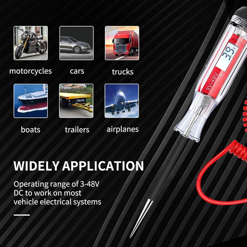 AWBLIN Automotive Test Light, DC 3-48V Digital LCD Circuit Tester Heavy Duty Light Tester with Voltmeter, Car Truck Vehicle Circuits Low Voltage Tester Probe, 12 Volt Auto Electrical Tester - Image 2