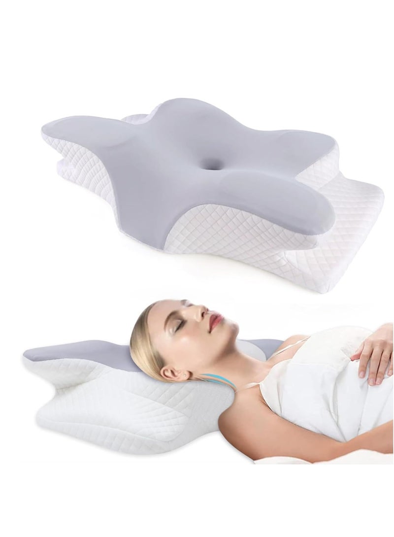 Vparty Premium Cervical Neck Pillow – Upgraded Ergonomic Memory Foam Support for Back, Side, and Stomach Sleepers, Ideal for Neck Pain Relief and Comfortable Sleep, Soft Grey Design - Image 1