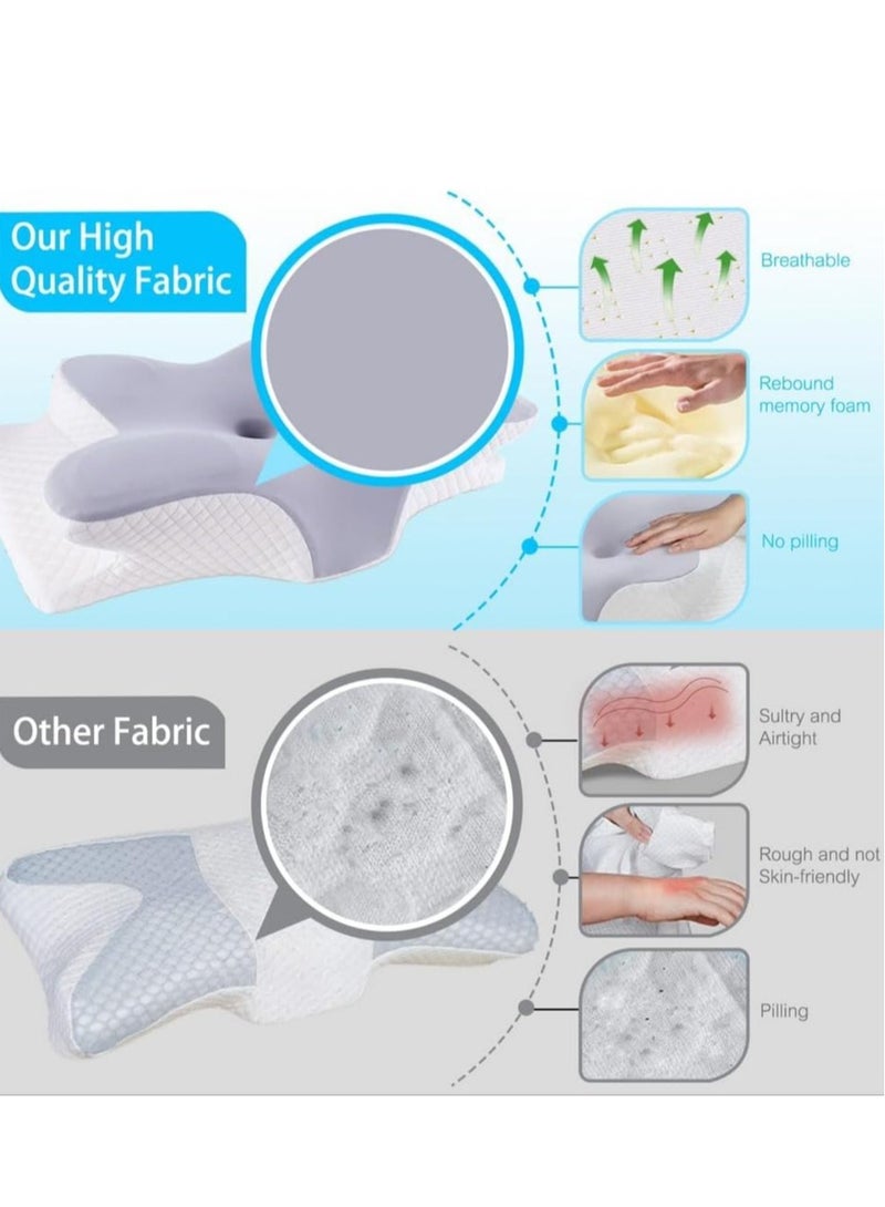 Vparty Premium Cervical Neck Pillow – Upgraded Ergonomic Memory Foam Support for Back, Side, and Stomach Sleepers, Ideal for Neck Pain Relief and Comfortable Sleep, Soft Grey Design - Image 4