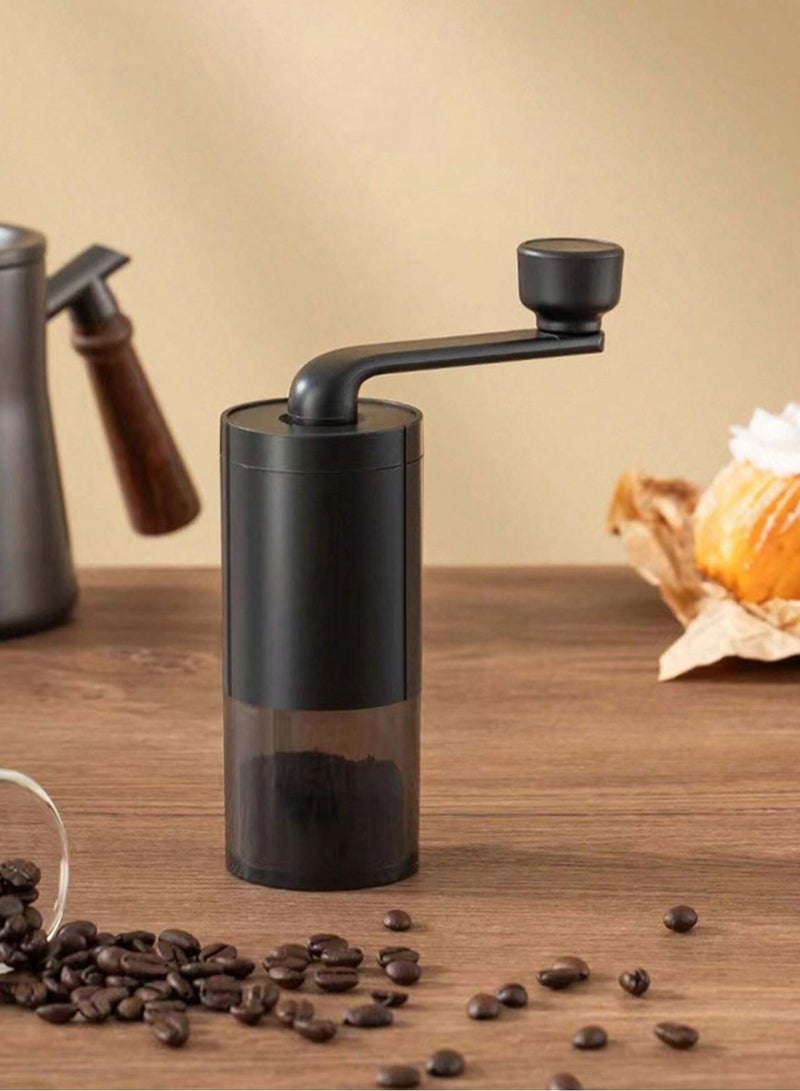 Manual Small Conical Burr Coffee Grinder, Ceramic Mill, Hand Crank,Portable,Perfect for Espresso maker at home,Travel,Camping,Internal Adjustable Setting, Visible Powder Bin Black