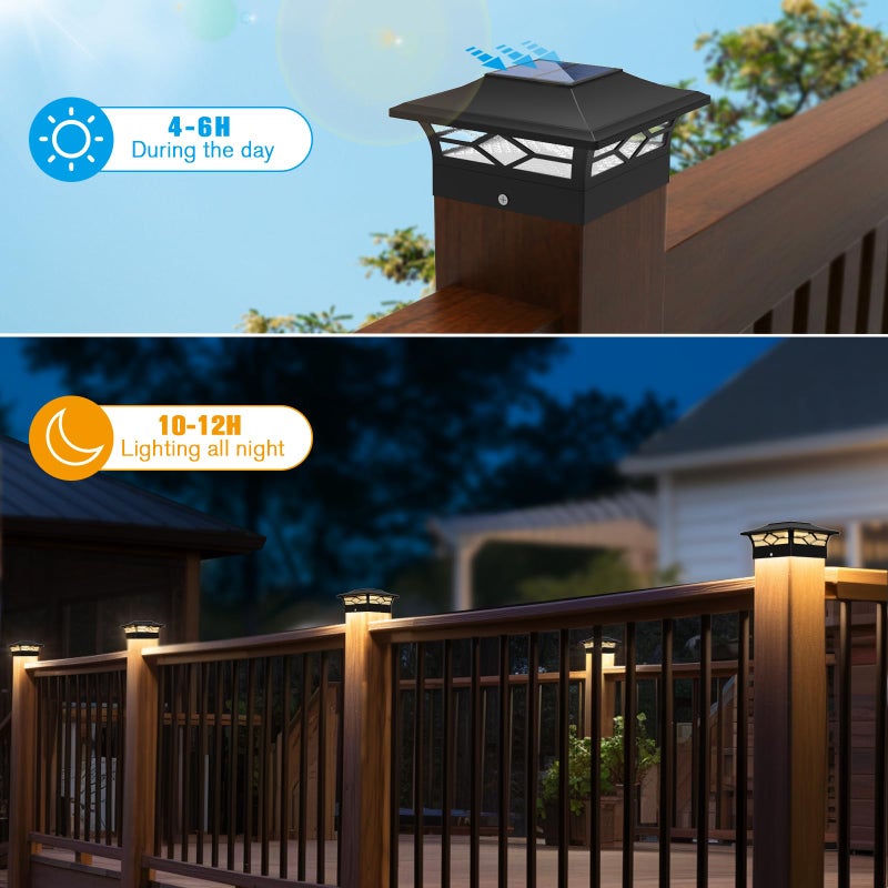 JOFIOS Solar Post Cap Lights Outdoor 12pack, Waterproof Solar Powered Deck Fence Post Lights for 4x4 Wood/Vinyl Posts, Solar Outdoor LED Light with Cool/Warm Lighting Decorate Garden Patio Porchâ€¦ - Image 2