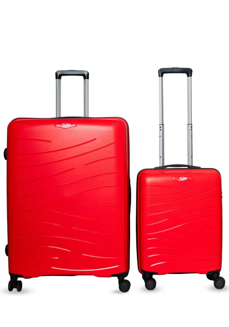 سكاي باجز مجموعة حقائب سفر بعجلات دوارة  درجة بنمط صلب من البولي بروبلين ماكس  وات، مقاس  سم للكابينة و  سم كبيرة، لون أحمر