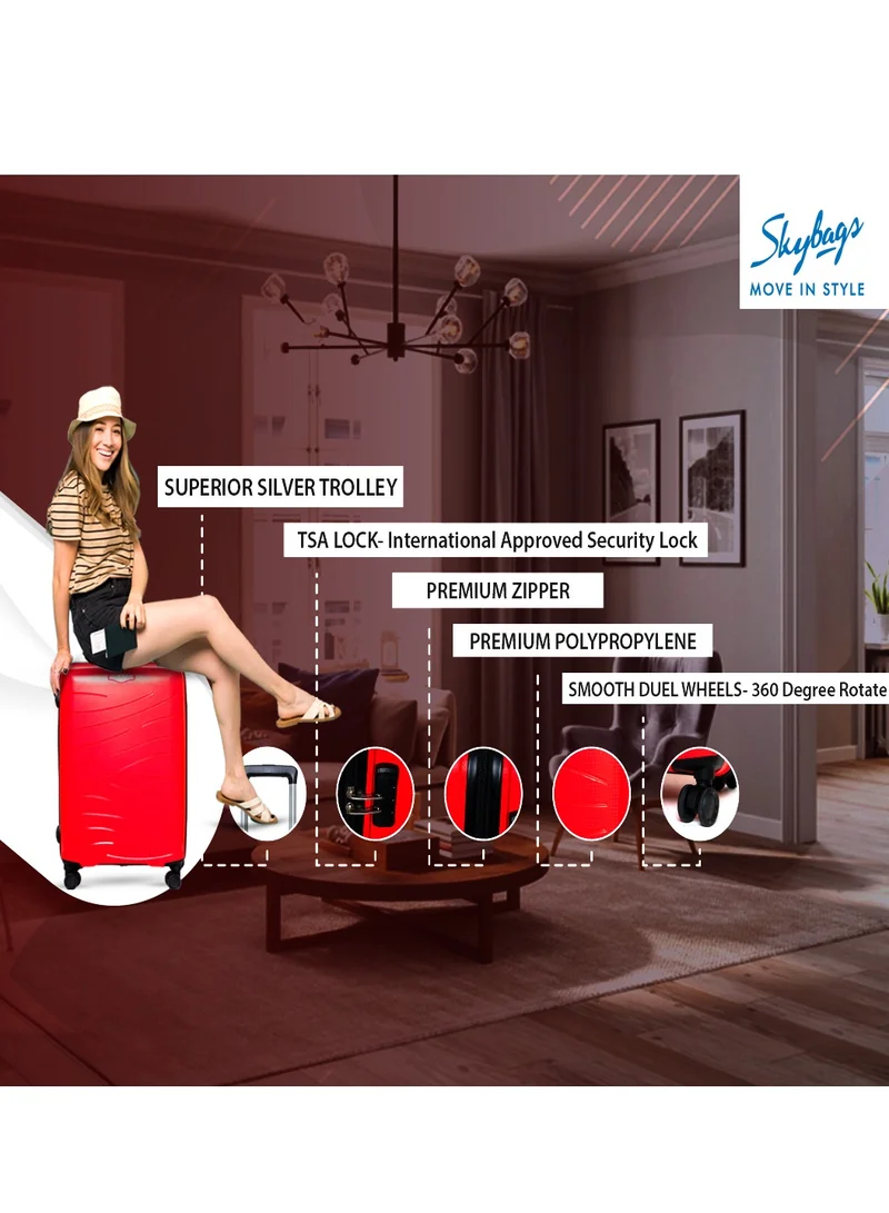 سكاي باجز مجموعة من 2 عربة أمتعة من البولي بروبيلين بنمط ثابت Maxx 8W 360 درجة|4 عجلات| كابينة -55 سم، كبيرة -79 سم، أحمر