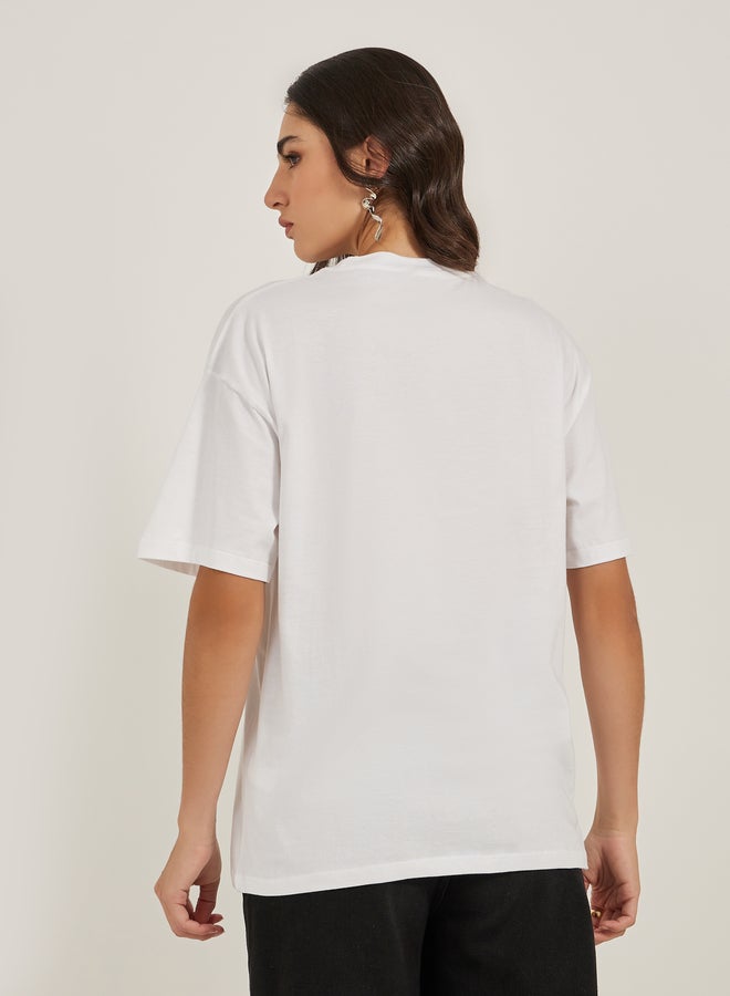 Styli Graphic Print Round Neck Oversized T-Shirt  - Image 5