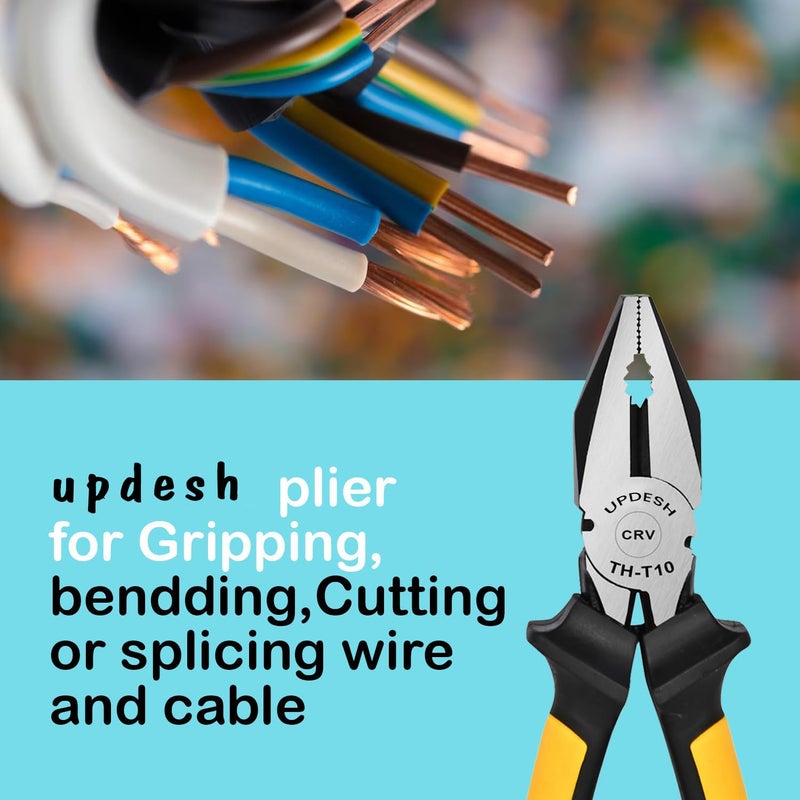 updesh 8 Sturdy Steel Combination Plier with AntiRust properties for gripping holding and cutting wires YELLOW BLACKpack2 - Image 5