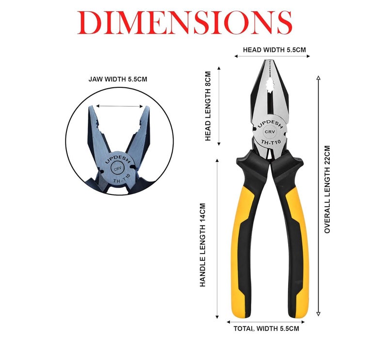 updesh 8 Sturdy Steel Combination Plier with AntiRust properties for gripping holding and cutting wires YELLOW BLACKpack2 - Image 3
