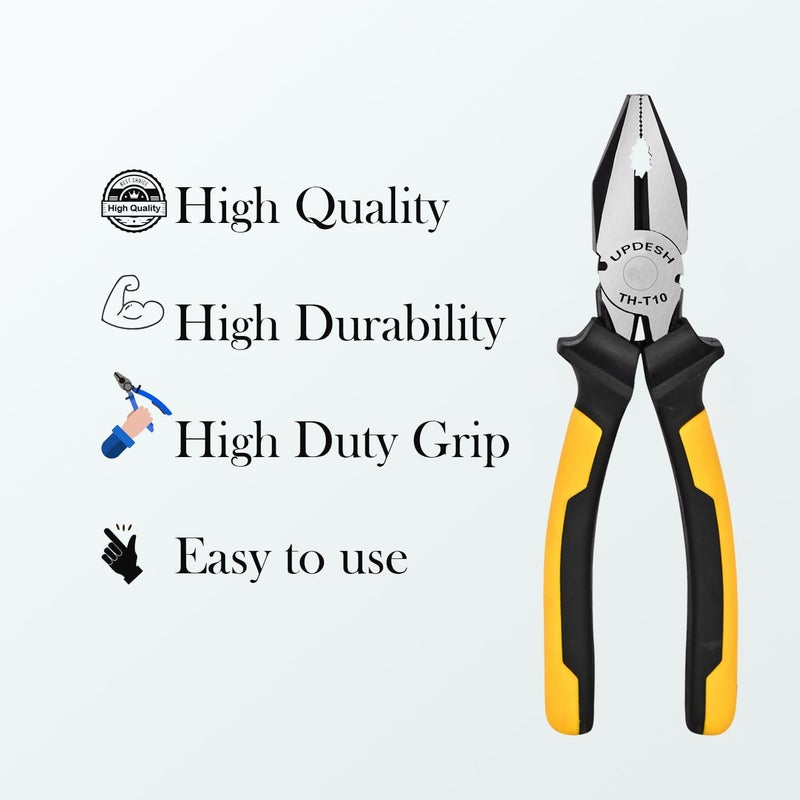 updesh 8 Sturdy Steel Combination Plier with AntiRust properties for gripping holding and cutting wires YELLOW BLACKpack2 - Image 2