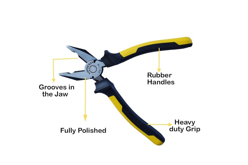updesh 8 Sturdy Steel Combination Plier with AntiRust properties for gripping holding and cutting wires YELLOW BLACKpack2 - Image 4
