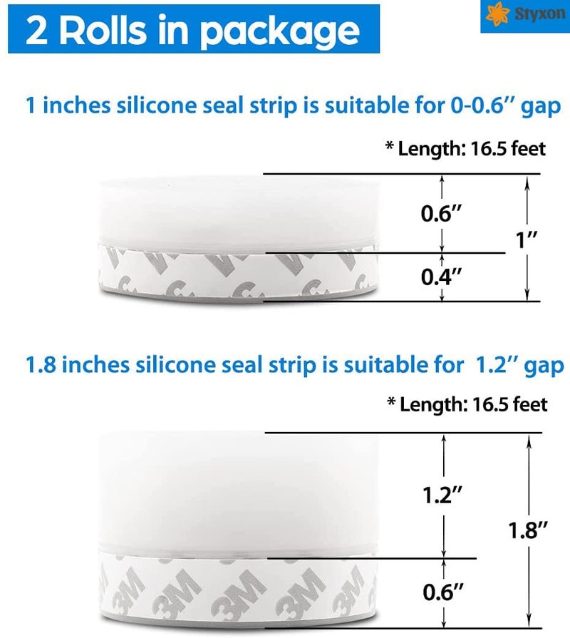 STYXON Door Weather Stripping, Silicone Seal Strip Window Seal Silicone Sealing Tape for Door Draft Stopper Adhesive Tape for Doors Windows and Shower Glass Gaps (6Ft Long X 45MM and 25MM) - Pack-2 - Image 2