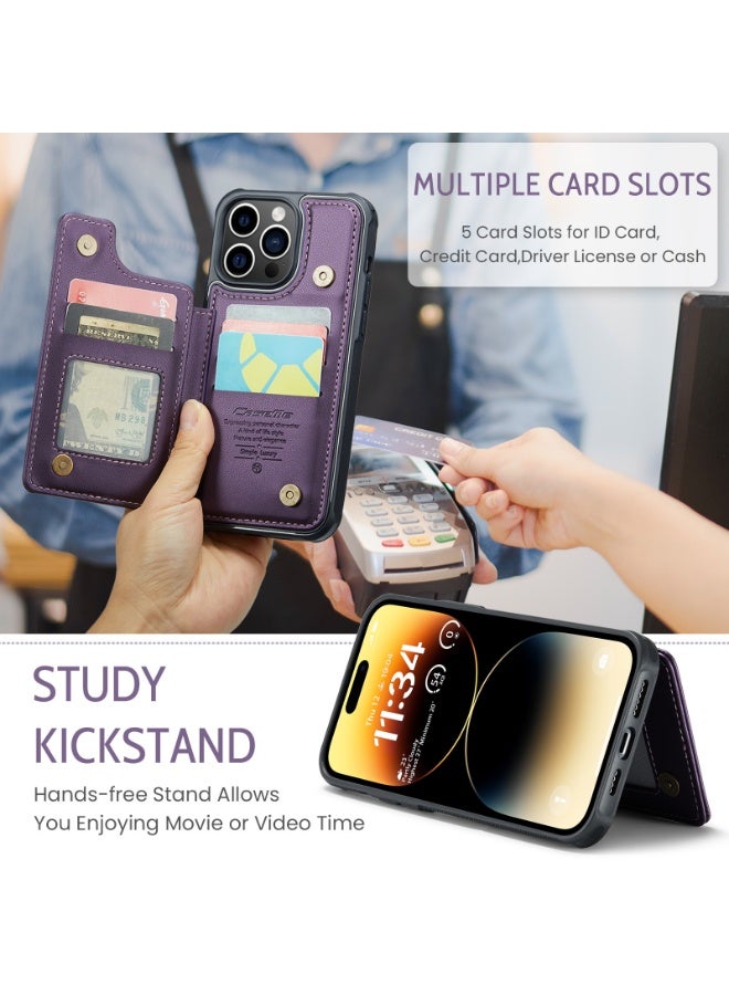 Purple Wallet Phone Case for iPhone 16 Pro Case with Card Holder, Leather Phone Cases for iPhone 16 Pro Wallet Case, Phone Wallet Case for iPhone 16 Pro Cases with Stand  - Image 3