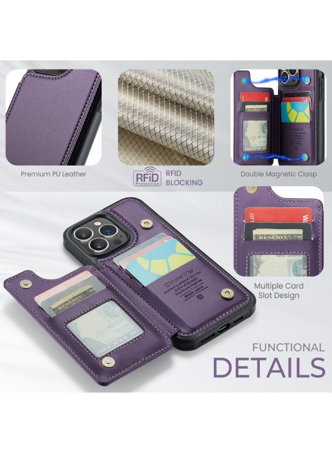 Purple Wallet Phone Case for iPhone 16 Pro Case with Card Holder, Leather Phone Cases for iPhone 16 Pro Wallet Case, Phone Wallet Case for iPhone 16 Pro Cases with Stand  - Image 2