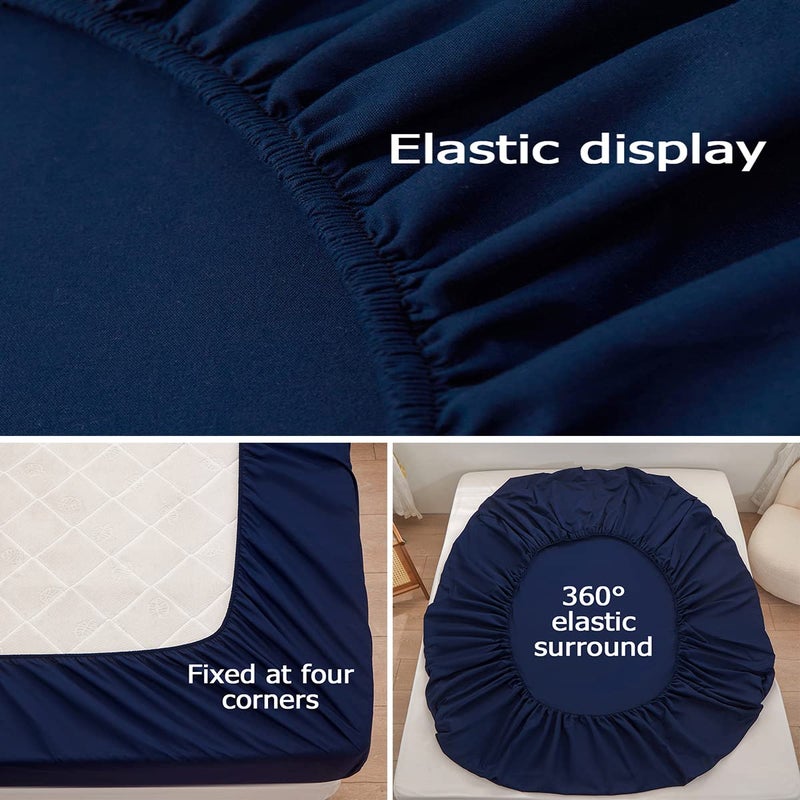 rushrushlulu Bedding Twin Size Fitted Sheet Only-Twin Size Deep Pocket Bottom Sheet Fits 15inches Bed Matress Sheet Soft and Microfiber-Easy Care Navy Blue - Image 4