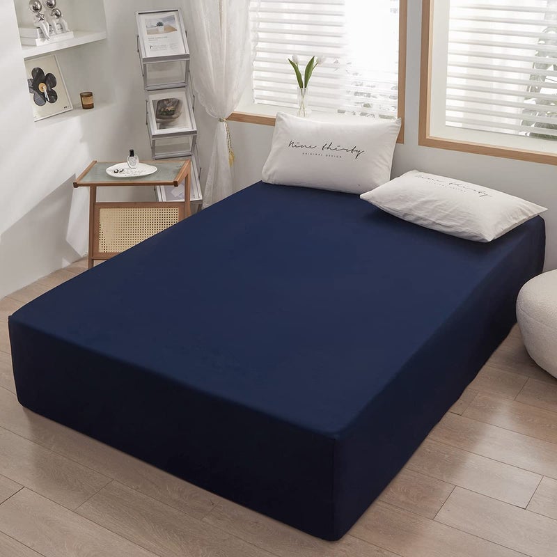 rushrushlulu Bedding Twin Size Fitted Sheet Only-Twin Size Deep Pocket Bottom Sheet Fits 15inches Bed Matress Sheet Soft and Microfiber-Easy Care Navy Blue - Image 2