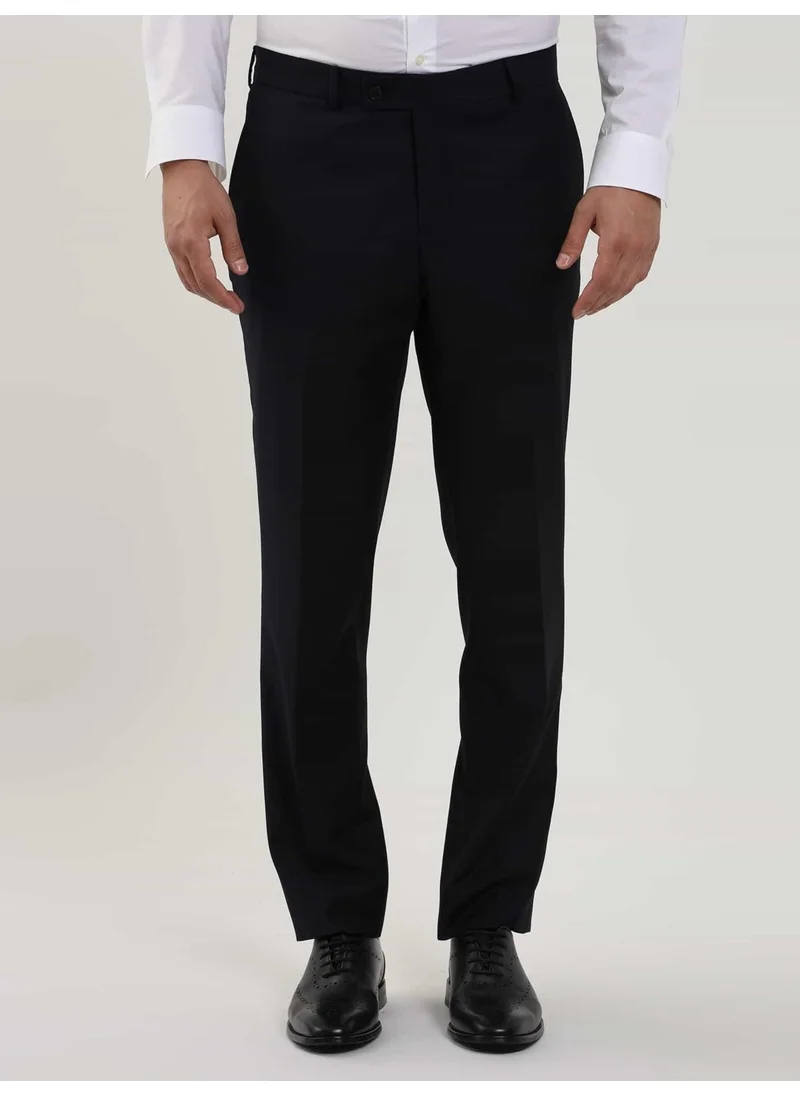 Dufy Dark Navy Blue Men's Regular Fit Straight Trousers - 103937