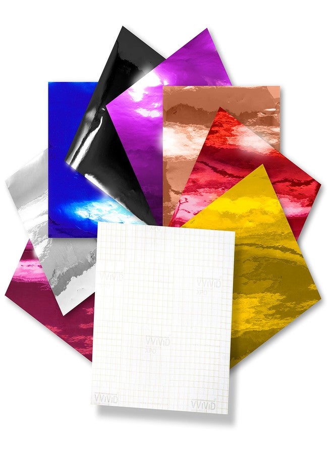 VViViD DECO65 Multi-Color Metallic Glitter Adhesive Vinyl Craft Roll (8 Color Chrome Bundle (16 Sheets 12" x 15") + Transfer)