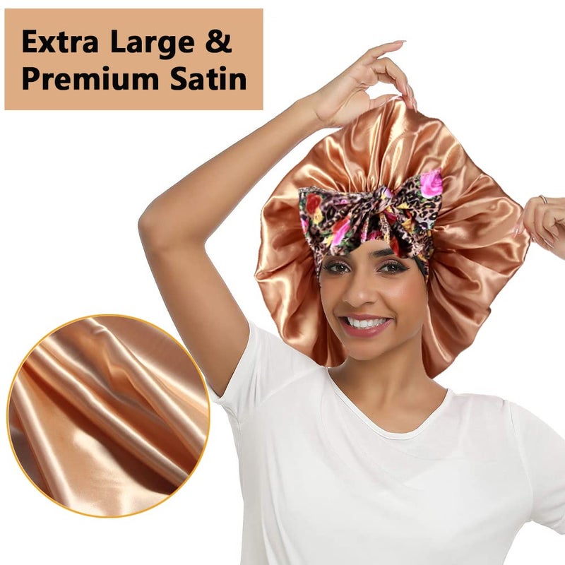 Heniho 2Pcs Large Silky Bonnets With Tie Band Braid Bonnet  Satin Bonnet For Sleeping Curly Hair  D - Image 2