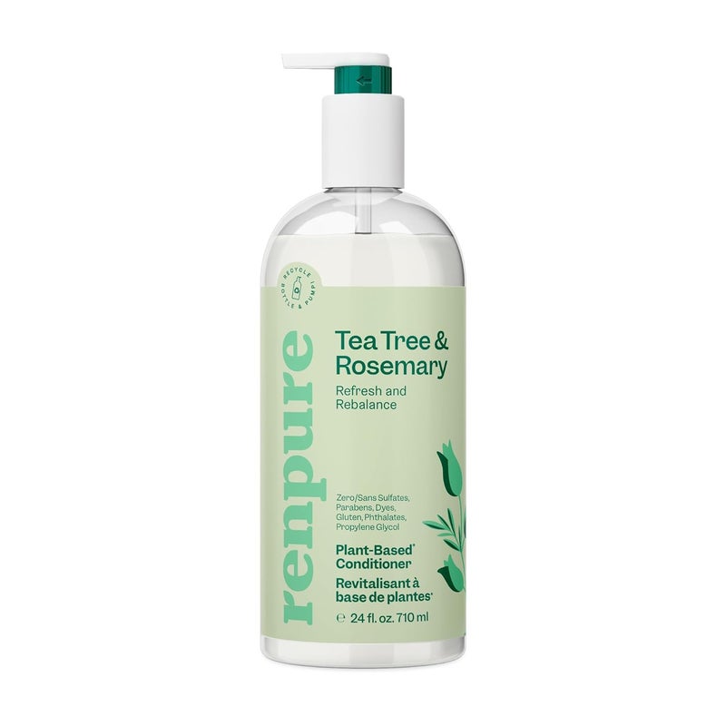 Renpure Plant Based Tea Tree and Rosemary Refresh and Rebalance Conditioner  Soothes Dry Scalp  Delivers Moisture and Shine  Gentle Formula  Dye Free  Recyclable Pump Bottle Design  24 fl oz