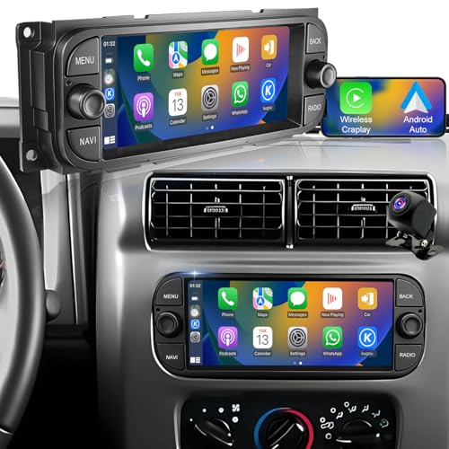 Aitrenlu 5GWifi Car Radio for Jeep Wrangler 2003 2004 2005 2006, Grand Cherokee 1999-2004, Dodge Ram 1500/2500/3500 2002-2005 Grand Caravan 2001-2007, Chrysler Car Stereo 6.8inch Wireless Carplay Android Auto - Image 1